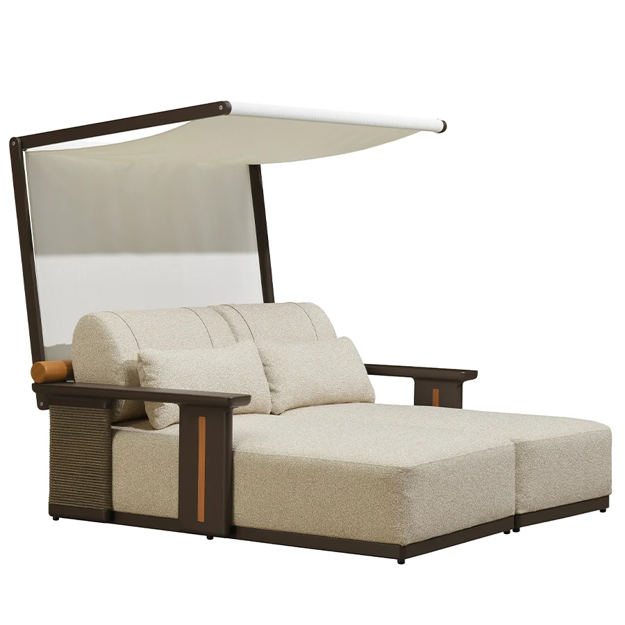 PURPLE LEAF Outdoor Chaise Lounge Modern Aluminum Teak Finish Lounge Chair with Thick Cushion and 2 Pillows Elegant Style Lounger for Residential Commercial Patio Pool and Villa