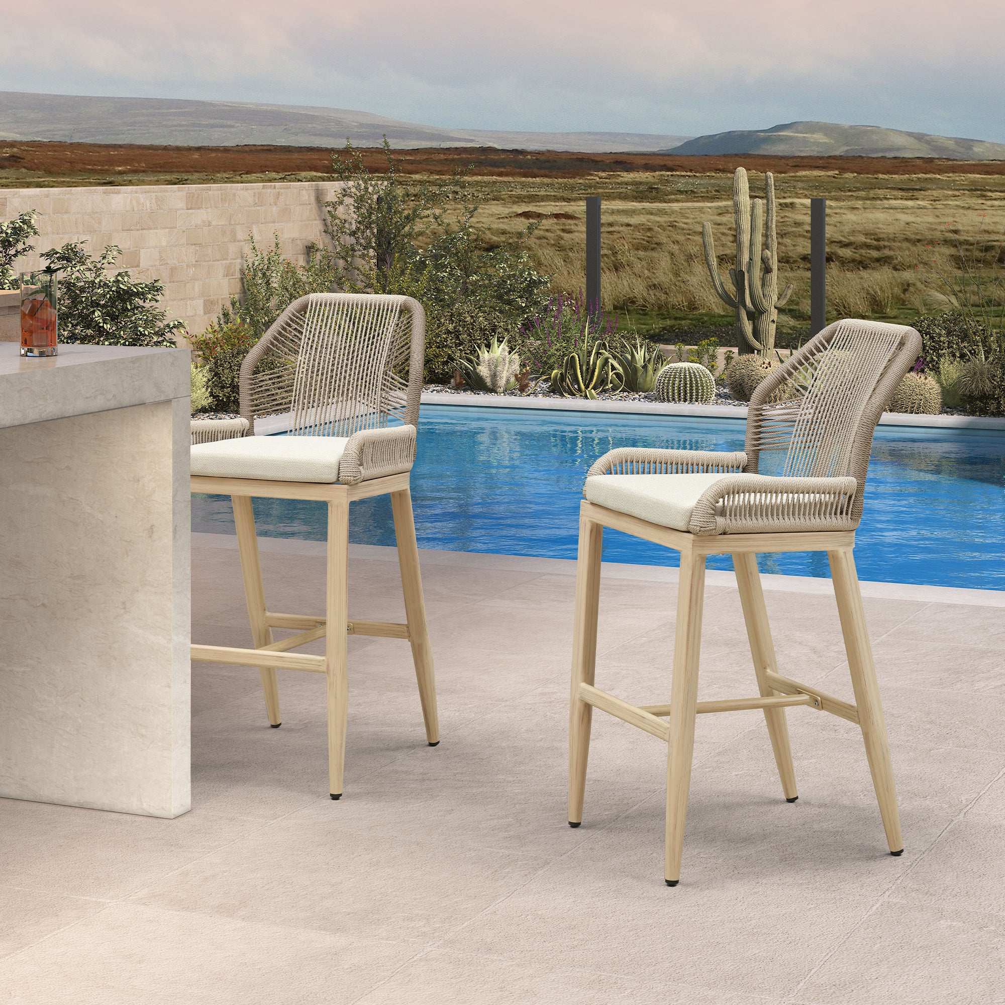 PURPLE LEAF Patio Bar Stools Counter Stools Outdoor Rattan Chairs with Back Modern Aluminum Woven Barstools for Garden Patio Kitchen Indoor