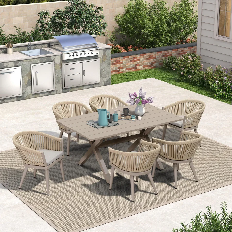 PURPLE LEAF 7/9/11 Pieces Outdoor Dining Set Aluminum Table & Wicker Rattan Chairs Modern Patio Furniture Set for Deck, Champagne