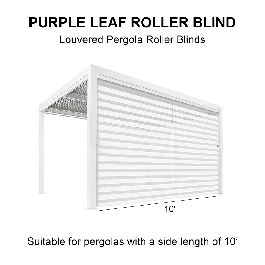 PURPLELEAF Outdoor Louvered Pergola Roller Blinds with Thermal Insulated, UV Protection Waterproof Fabric, Privacy Protection for White Pergola, Easy to Install
